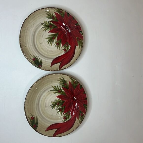 Tabletops Gallery Christmas Carol Hand Painted Crafted Red Poinsettia 8 In Set 2 - Picture 2 of 7